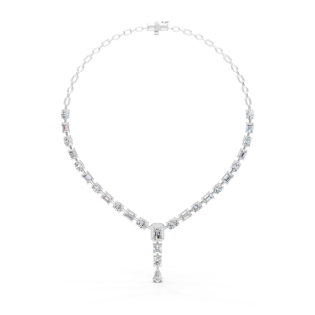 Moissanite Riviera Necklace | Art Deco Sterling Silver Bridal Jewelry