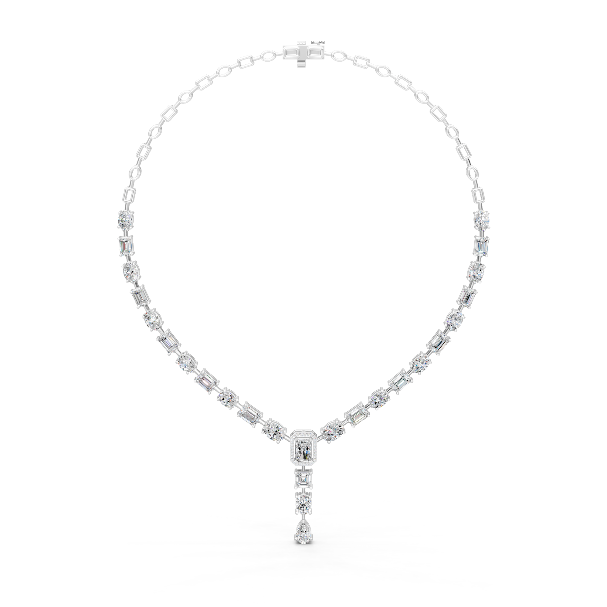 Moissanite Riviera Necklace | Art Deco Sterling Silver Bridal Jewelry