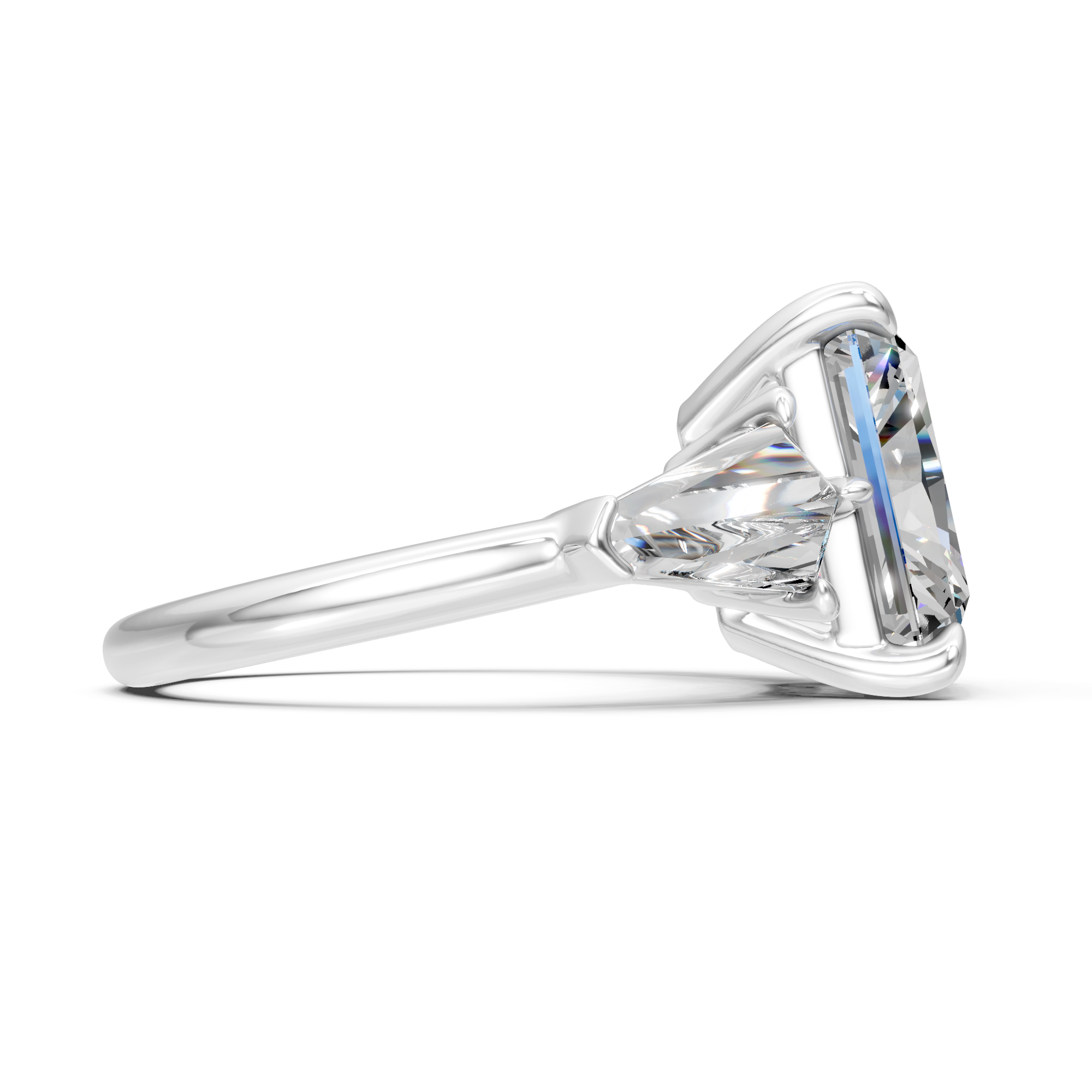 Radiant Cut Moissanite Engagement Ring: Three Stone Art Deco Design