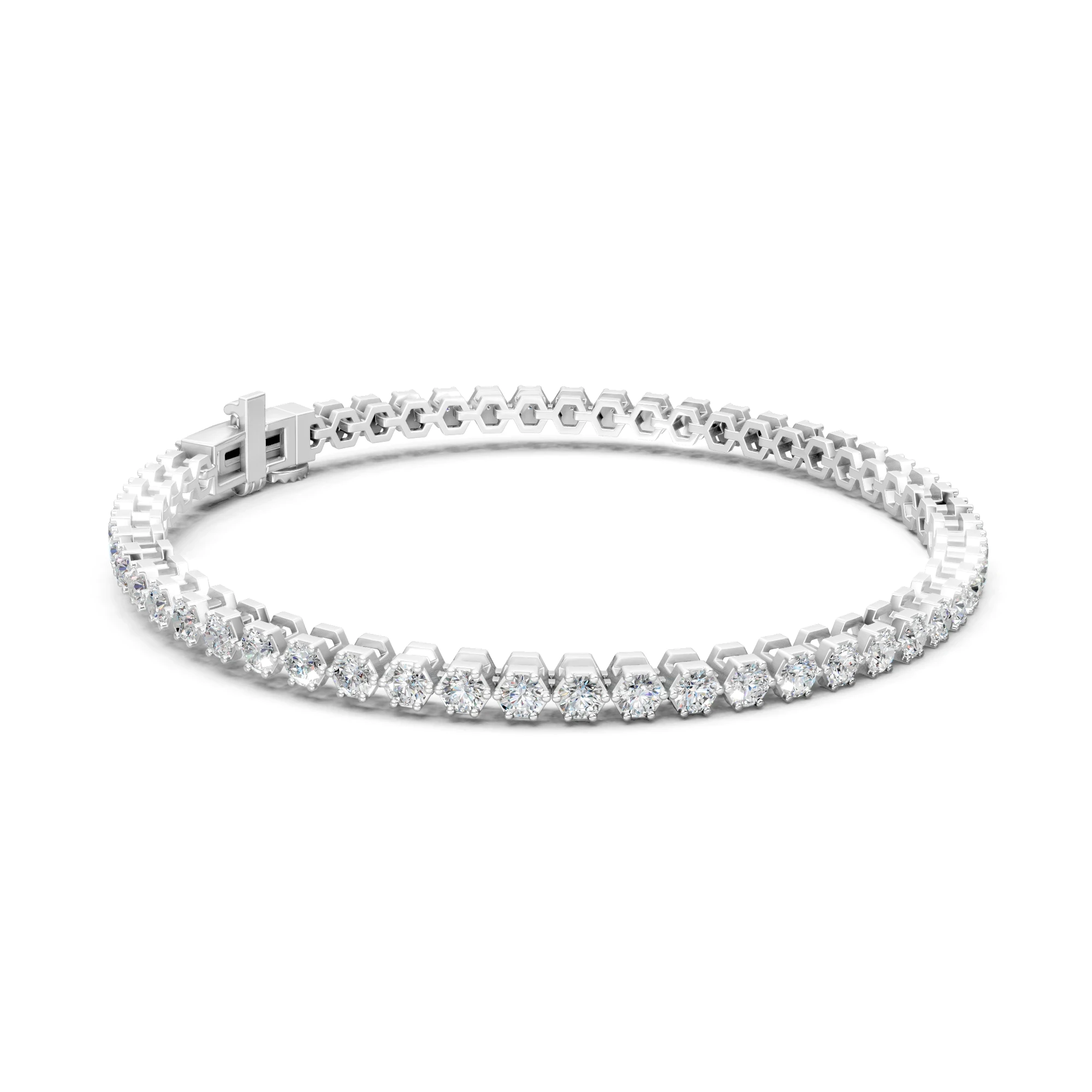 Moissanite Tennis Bracelet: 925 Sterling Silver, 2.40mm Round Cut