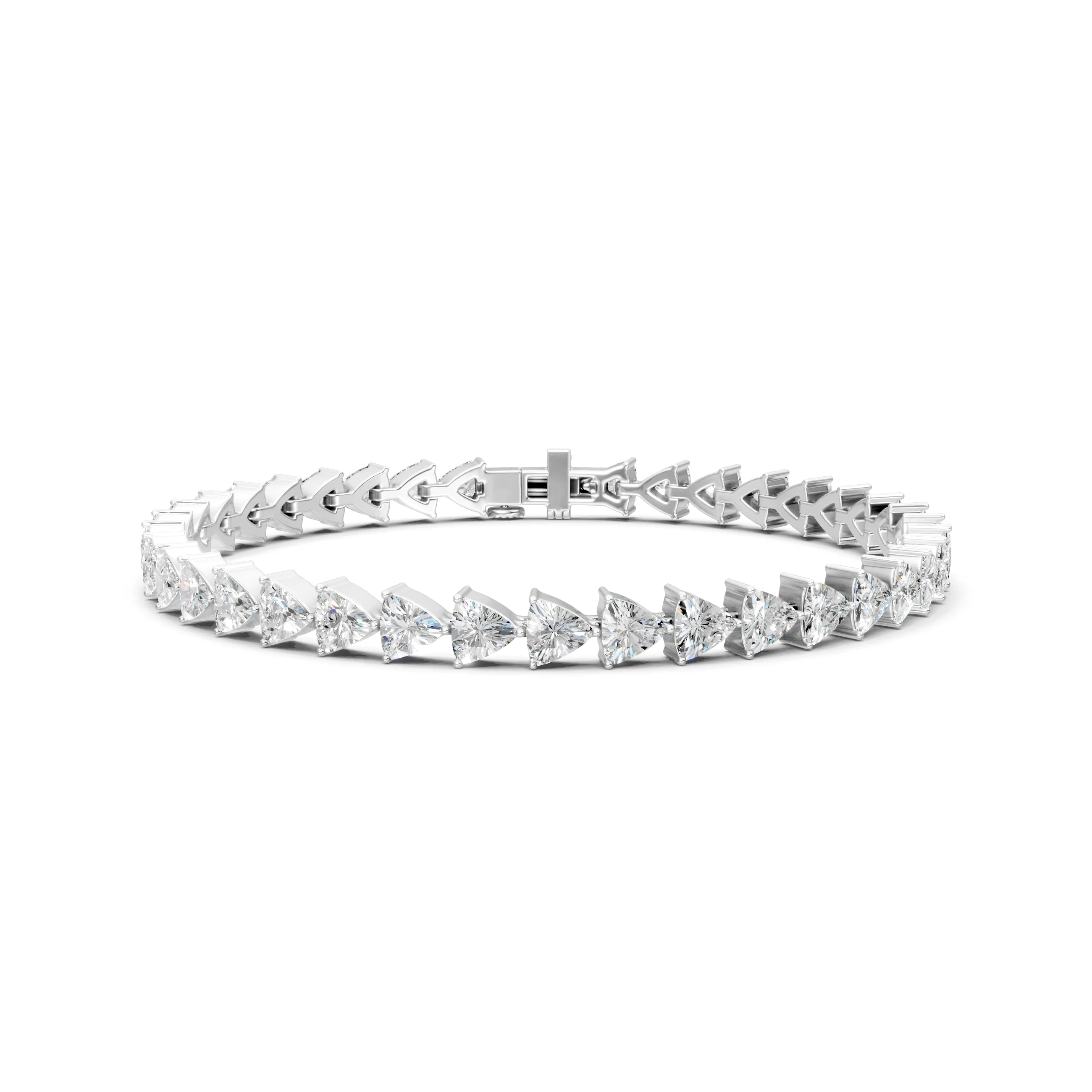 Trillion Moissanite Tennis Bracelet: 925 Sterling Silver Prong Setting