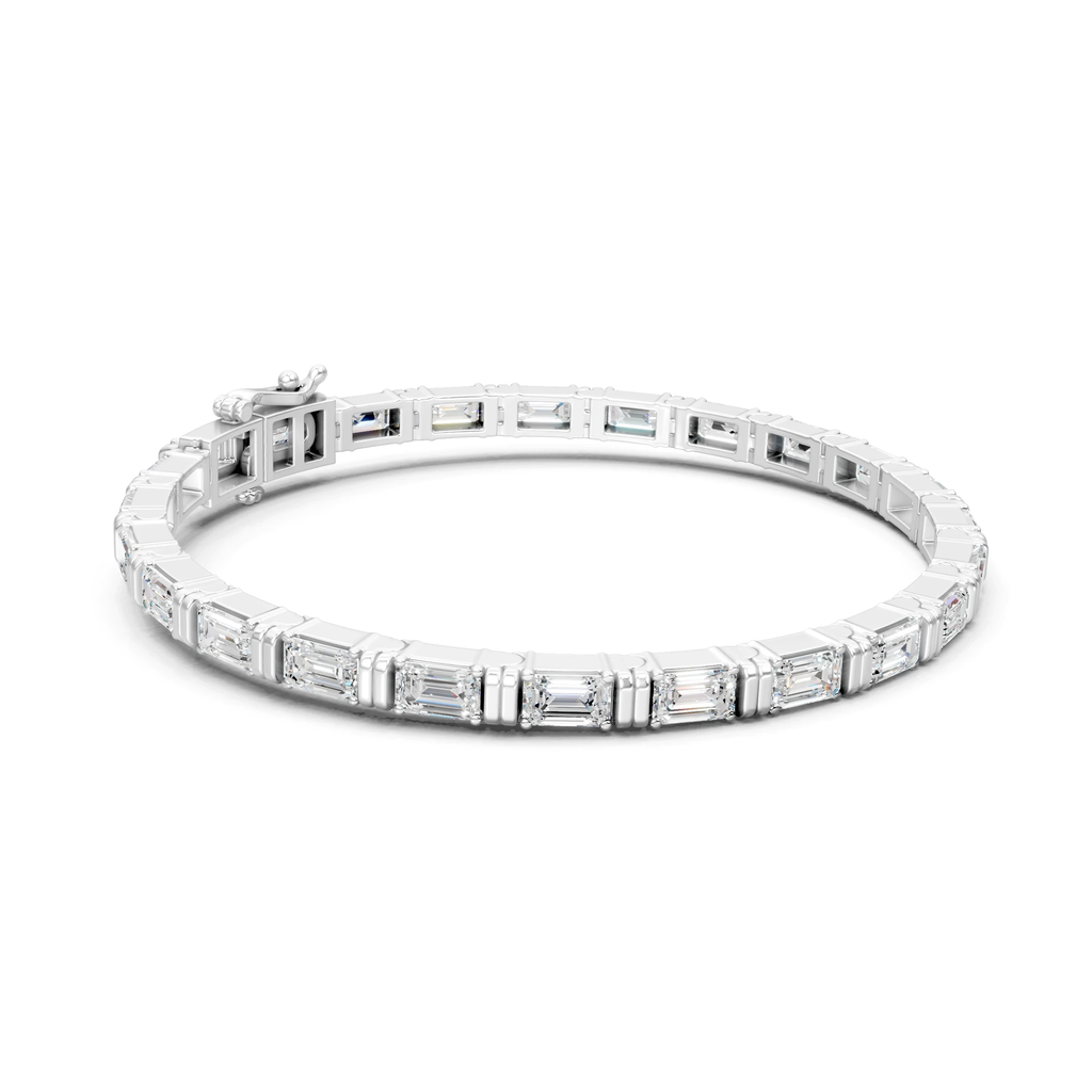 Emerald Cut Moissanite Tennis Bracelet, Prong Setting