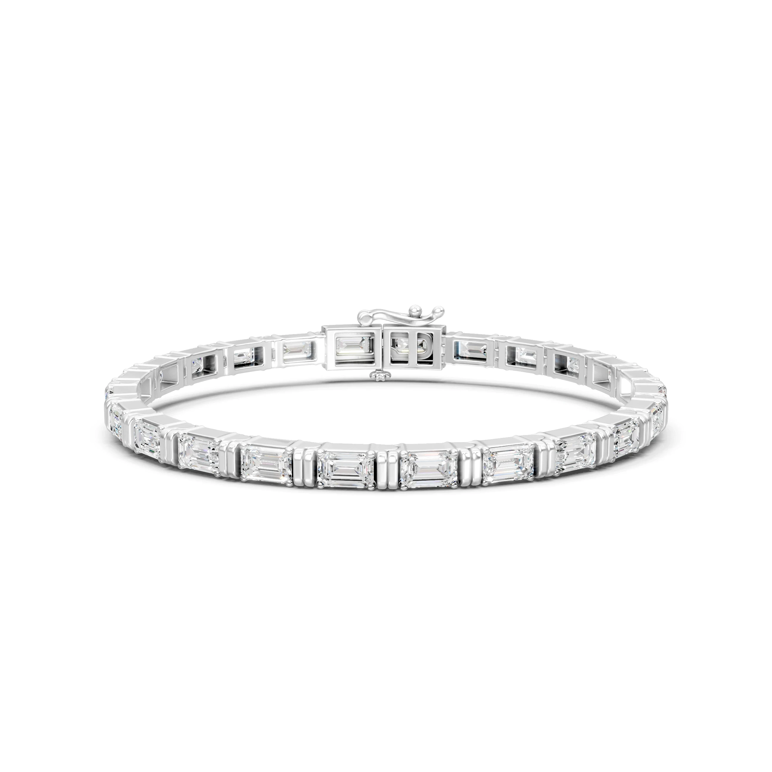 Emerald Cut Moissanite Tennis Bracelet, Prong Setting